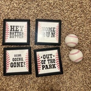 Baseball decor - set of 4 pictures with sayings and light up baseballs